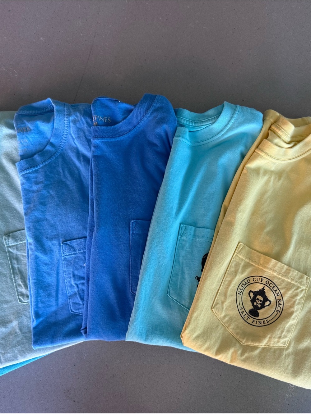 Men's Short Sleeve Pocket Tee - Yellow & Blue Color- Lot of 6 shirts
